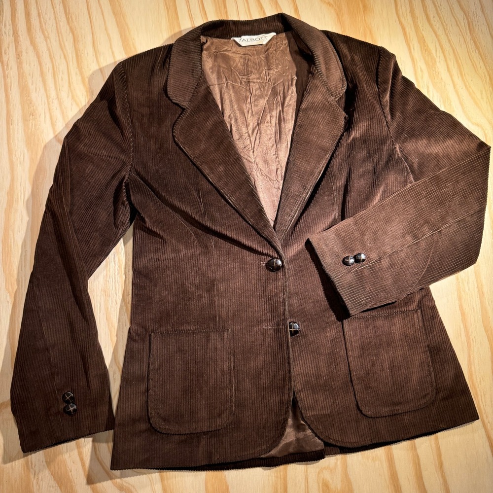 Talbott Women's Vintage Corduroy Blazer Jacket Brown Two Button Suit Coat Size S
